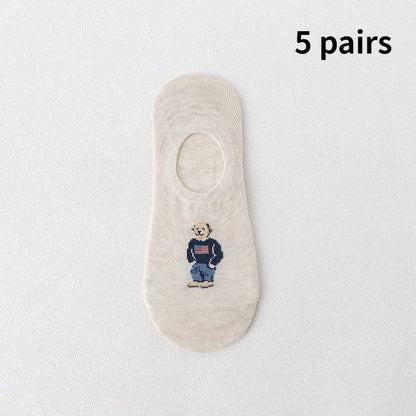 5 Pairs of Fashionable Cartoon Anime Pattern Men's Socks For Summer Lightweight Breathable Outdoor Casual Men's Short Socks