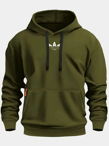 Autumn and Winter New Men's Printed Fleece Hoodie High Quality Solid Color Hoodie Men's Fashion Street Style Sportswear