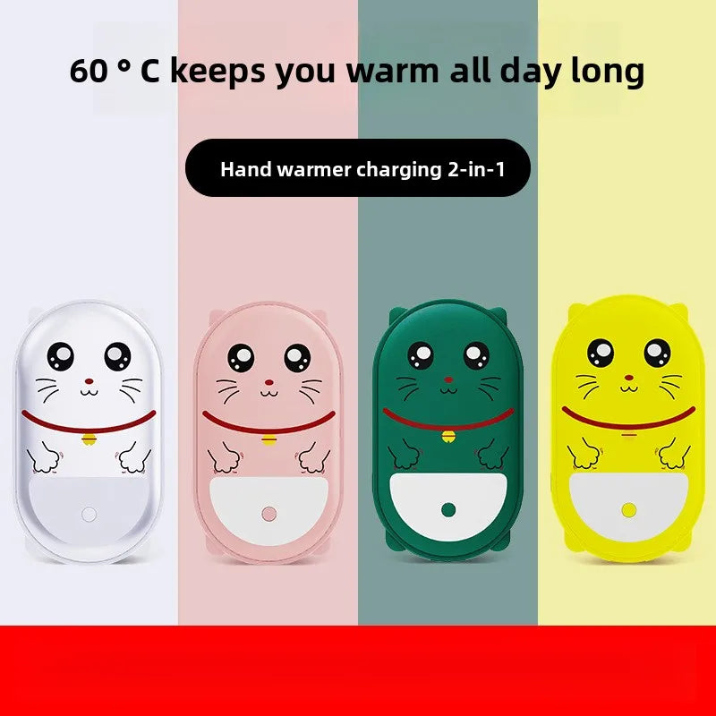 Cute Pet Shaped Electric Hand Warmer USB Charging Portable Waterless Hot Water Bag Dual Purpose 3000mAh Power Bank 2-in-1