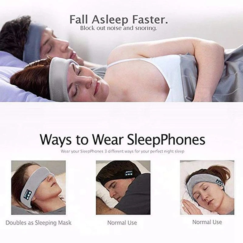 Wireless Stereo Bluetooth 5.4 Headphones Running Sleeping Earphone Headset Knit Sports Music Headband Eye Mask With MIC