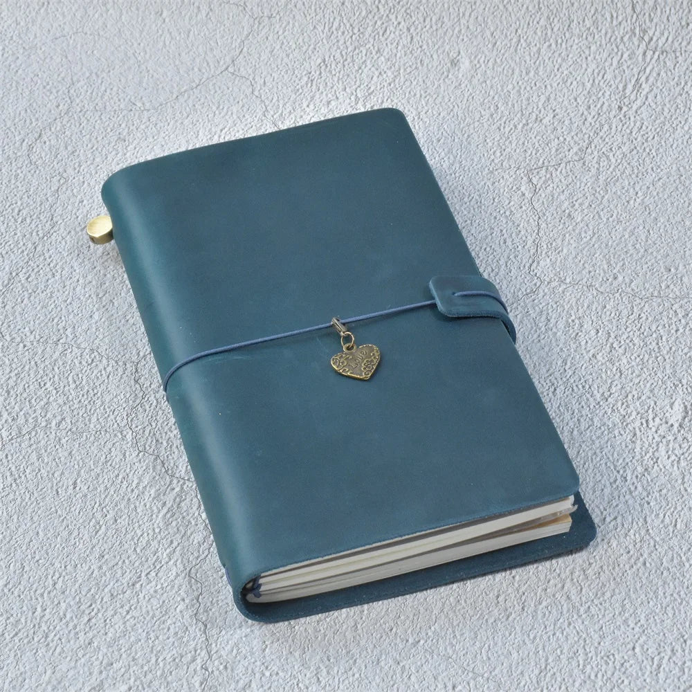 Leather Travel Journal - Refillable Notebook With Embossed Leather Cover, Handmade Diary
