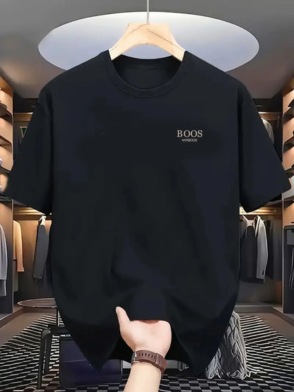 100% Pure Cotton Men's Loose T-Shirt Breathable Casual Fashion Letter Pattern Printed Short Sleeved Round Neck Top