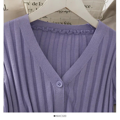 Women's Acrylic Long Sleeve V-Neck Button-Down Slim Cropped Ribbed Knit Cardigan Thin Solid Stretch Crop Top Knitwear