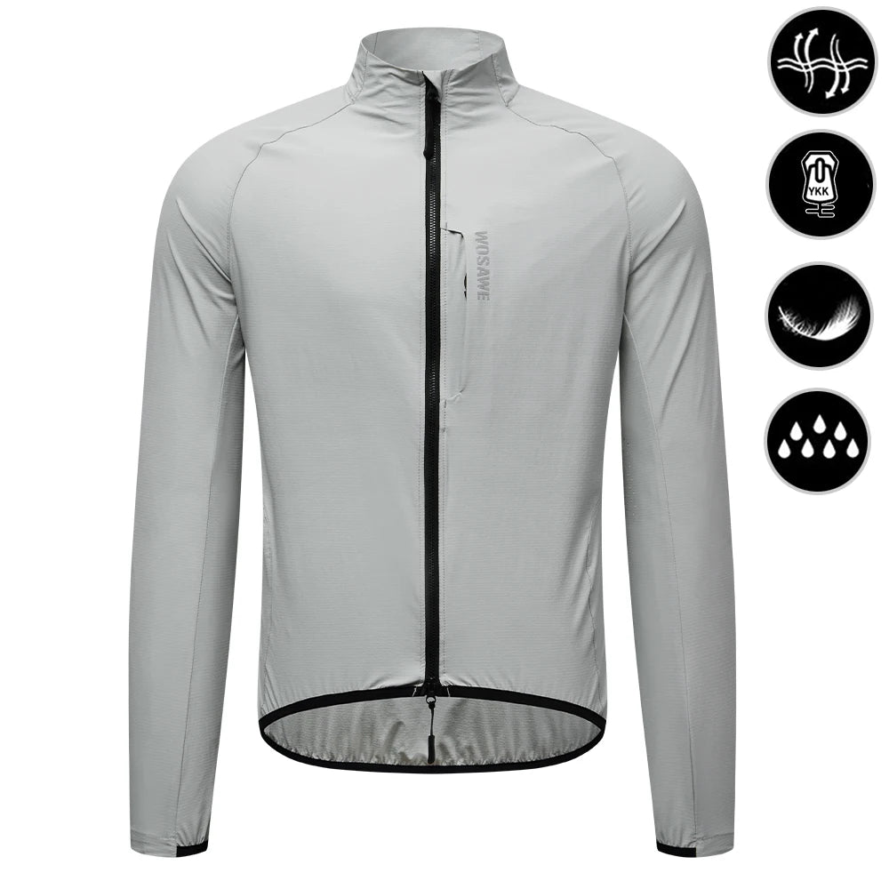 WOSAWE Cycling Jacket Lightweight Windproof Long Sleeved MTB Road Bike Windbreaker Reflective Breathable Jacket Bicycle Clothing