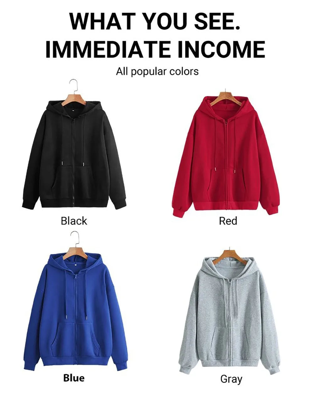 Roses And Positive Short Sentences Printing Zipper Hoodies Women Autumn Korean Hoodie Loose Pocket Sportswear Fleece Clothing