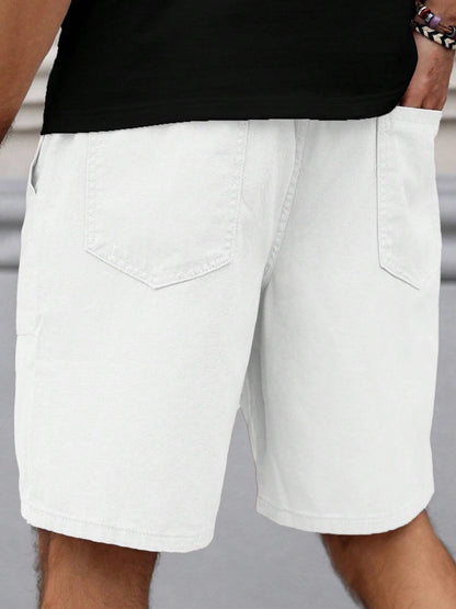 Summer Men's Retro American Style Shorts with Drawstring Casual Pants Included Solid Color Trendy Mid-Length Men's Shorts
