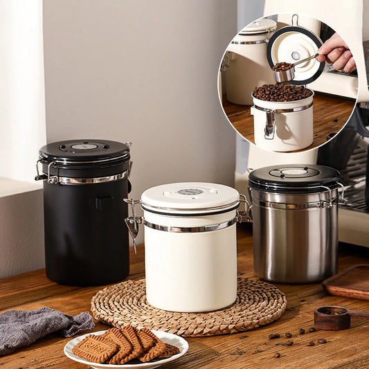 Airtight Stainless Steel Coffee Bean Container - Vacuum Sealed Kitchen Storage Jar - ZOOMNSTORE