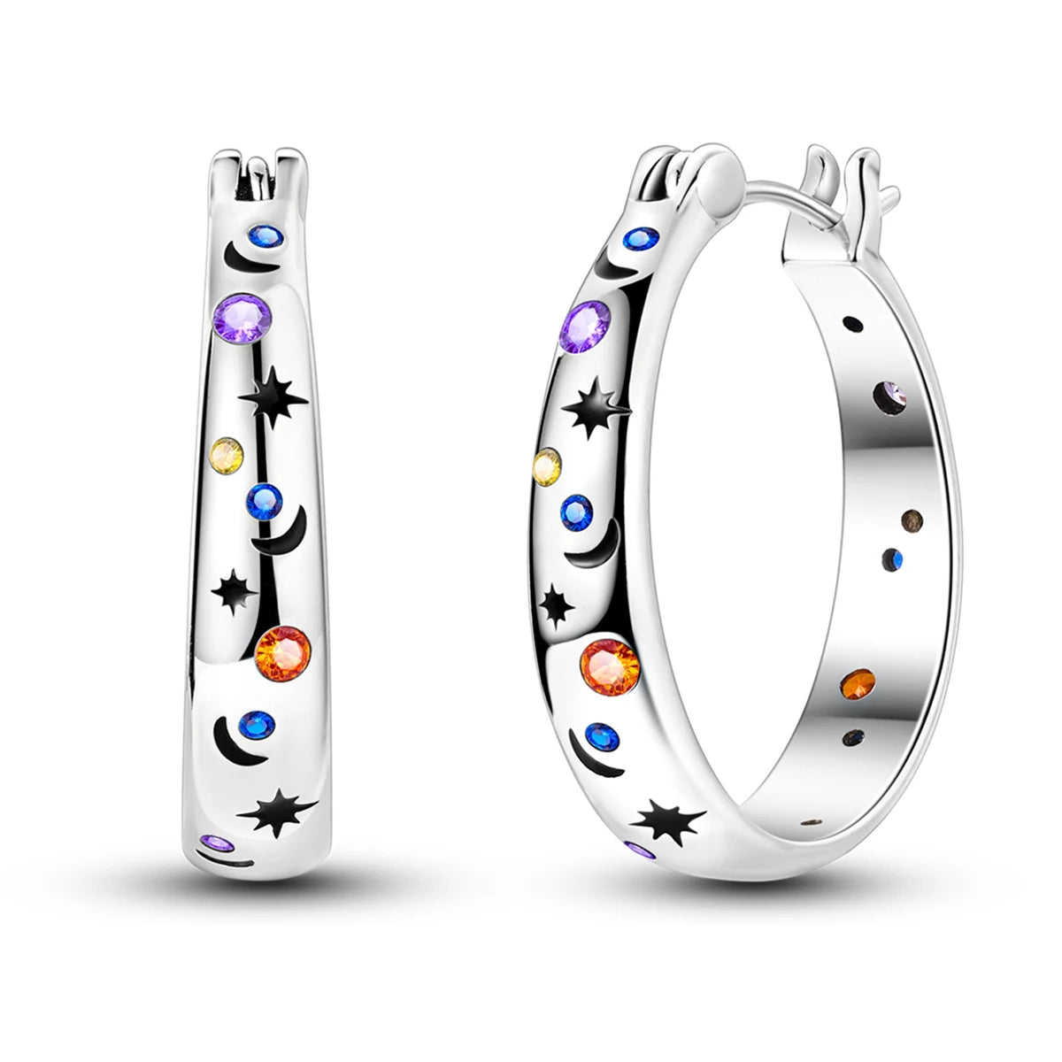 Sterling Silver Hoop Earrings – Zirconium Star Drop Style For Women’s Anniversary Jewelry Gift