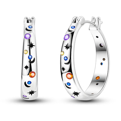 Sterling Silver Hoop Earrings – Zirconium Star Drop Style For Women’s Anniversary Jewelry Gift