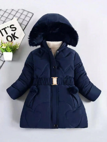 Winter Girls Jacket - Heavyweight Kids Coat With Detachable Hood & Plush Collar