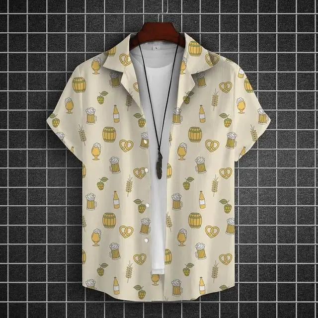 Hawaiian Shirt For Men 3d Beer Printed Short Sleeve Shirts Party Tees Summer Casual Tops Loose Oversized Clothing