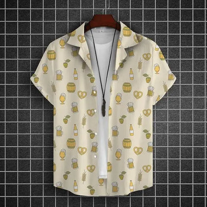 Hawaiian Shirt For Men 3d Beer Printed Short Sleeve Shirts Party Tees Summer Casual Tops Loose Oversized Clothing