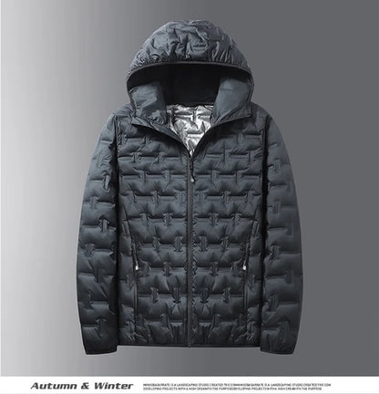 Winter White Down Jacket Men Graphene Self-heating Windproof Pleated Hooded Puffer Jackets Casual Warm Down Coats Male Clothing