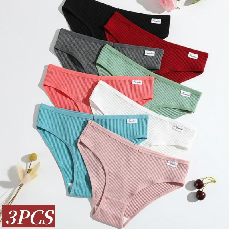 3Pcs/Set Cotton Panties Women Solid Color Soft Breathable Briefs Female Underpants Comfort Stretch Sexy Lingerie S-XL