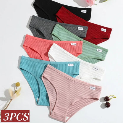 3Pcs/Set Cotton Panties Women Solid Color Soft Breathable Briefs Female Underpants Comfort Stretch Sexy Lingerie S-XL