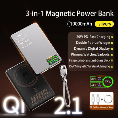Magnetic Wireless Powerbank Qi 2.1 USB-C Fast Charging External Battery for iPhone 12-17 Pro Airpods Watch Xiaomi 10000mAh