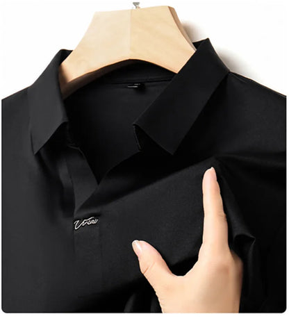 Men's Polo Shirt - Elastic Stretch, Business Casual Short Sleeve Polo for Office Wear
