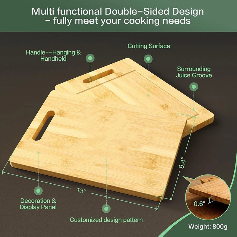 Bamboo Cutting Board – Double Sided Kitchen Cutting Board | Thick Durable Wood Chopping Block