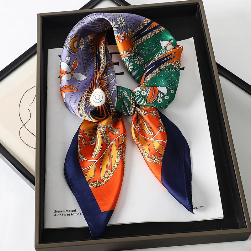 Luxury Silk Cat Print Scarf - Womens Neck Hair Tie Bandana Foulard 70cm