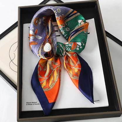Luxury Silk Cat Print Scarf - Womens Neck Hair Tie Bandana Foulard 70cm