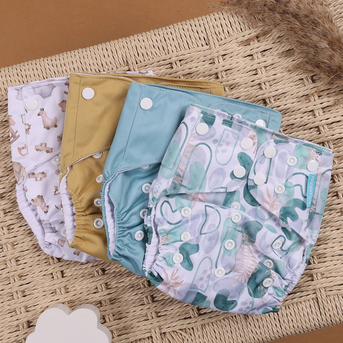 Eco Friendly Cloth Diaper - HappyFlute 4Pcs Reusable Baby Diaper Set Waterproof Pocket Design