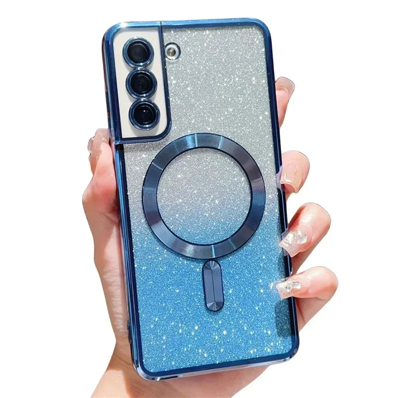 Glitter Magnetic Case For Samsung Galaxy S26 S24 Ultra S23 S22 S21 S25 Plus S20 FE A56 A55 A36 A17 Plating Wireless Bright Cover