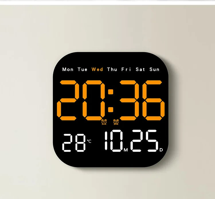 Digital Wall Clock with Temperature and Date - LED Alarm Clock 1224H Remote Control