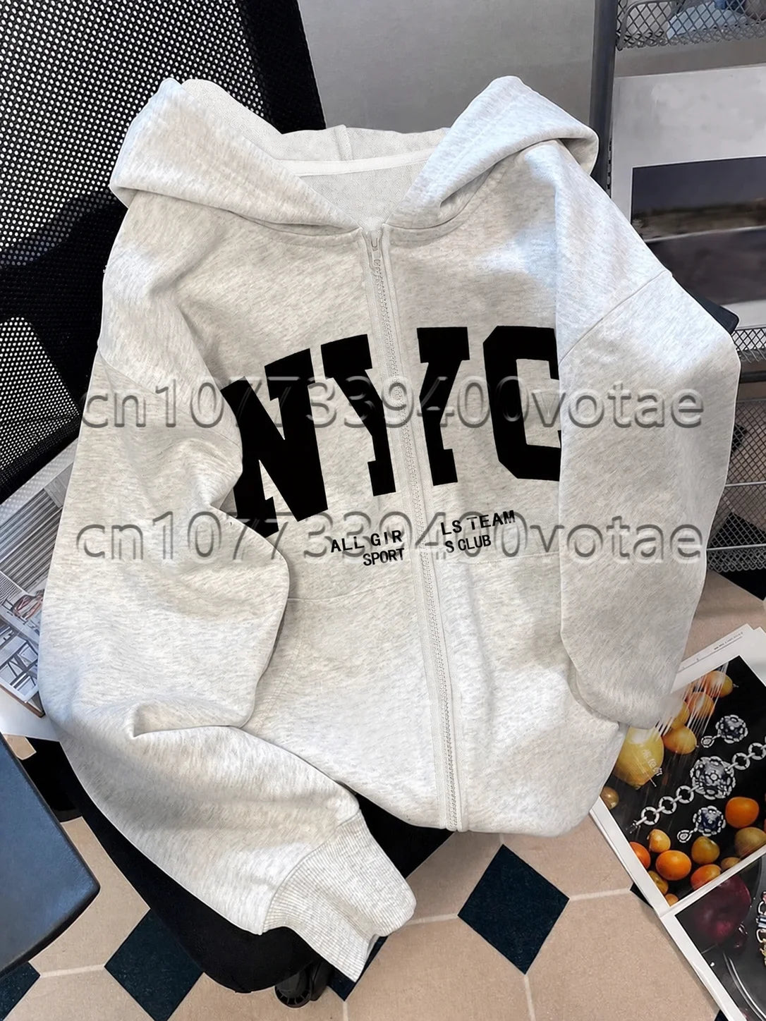 Fashion Letter Zip Up Hoodies Women Autumn Long Sleeve Tops Loose Hood Shirt Harajuku Y2K Clothes Female Sweatshirt Jacket