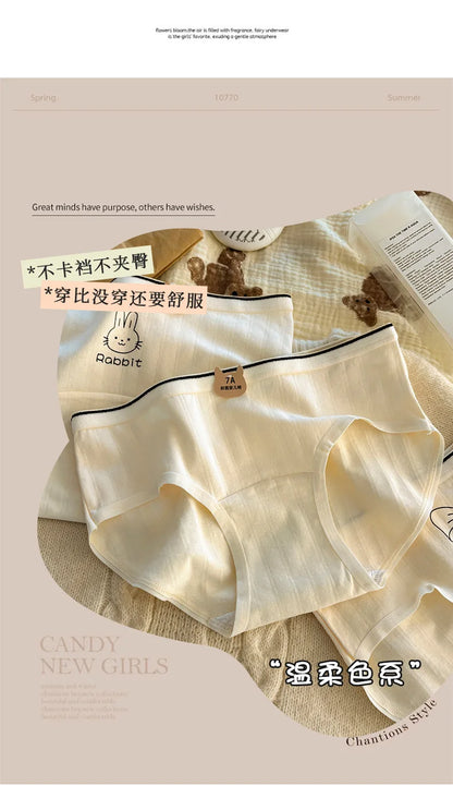 Women Underwear Pure Cotton Antibacterial Properties Underpants Cute Cartoon Waist Extended Crotch Women's Girl Triangle Pants