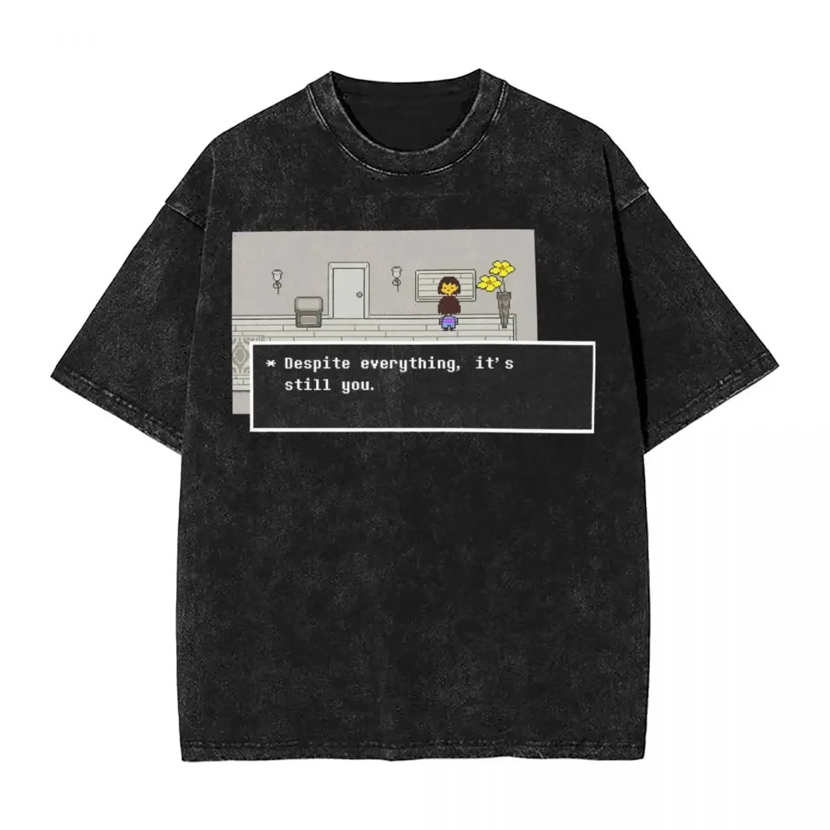 Washed Cartoon T Shirts Undertale Dog Pocket Graphic T-Shirts Cotton Loose Streetwear Short Sleeve Tee Shirt Men Women Clothing