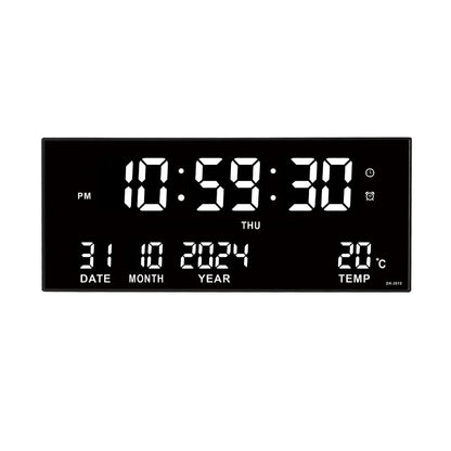 Large Digital Wall Clock with Alarm Temperature  Date Display - 14 LED Plug-In Clock