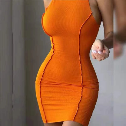 Women's Bodycon Mini Dress – Sleeveless O-Neck Patchwork Sheath Dress