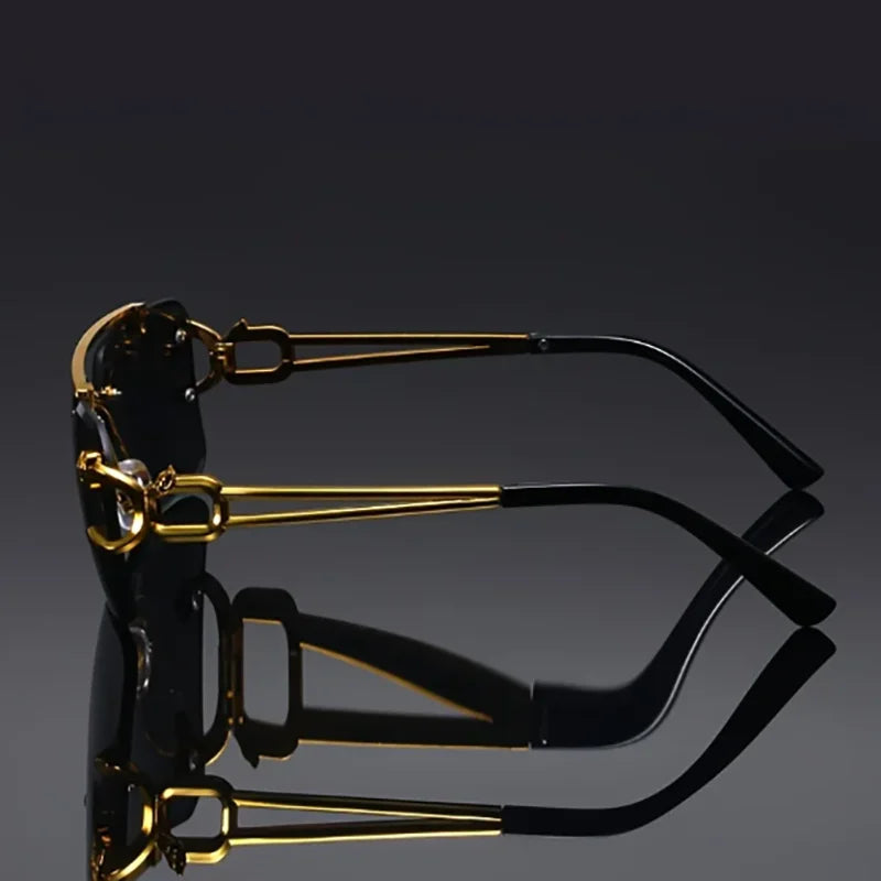 Retro Rimless Sunglasses - Unisex Square UV400 Protection Stainless Steel Frame Eyewear