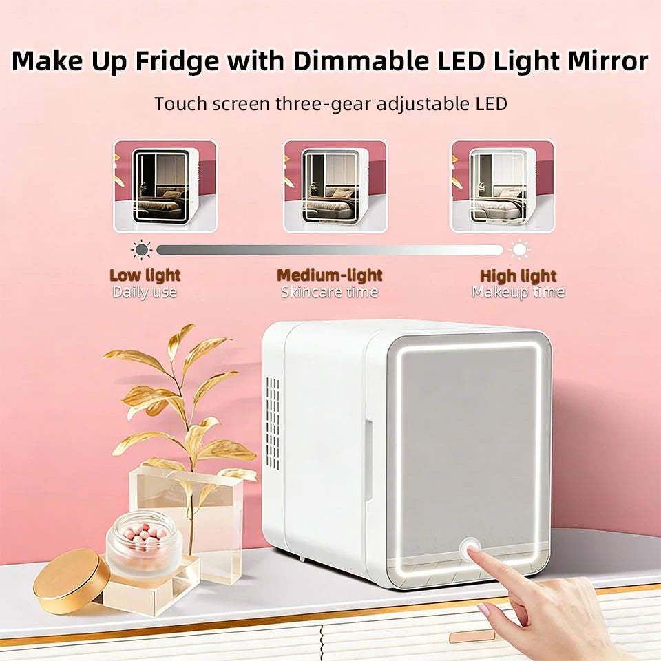 4L Mini Cooler＆Warmer Fridge With LED Light Mirror Portable Makeup Refrigerator Cosmetic Storage Keep fresh Cooler for Car Home