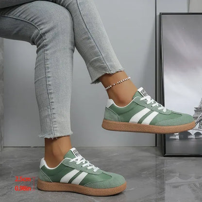 Lightweight Comfortable Sneakers for Women Fashion Striped Lace Up Sports Shoes Woman Casual Breathable Green Sneakers Plus Size