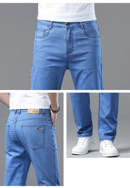 2025 Spring Summer Thin Classic Men's Business Jeans Stretch Trousers Casual Straight Denim Pants  Brand Male Clothing 28-40