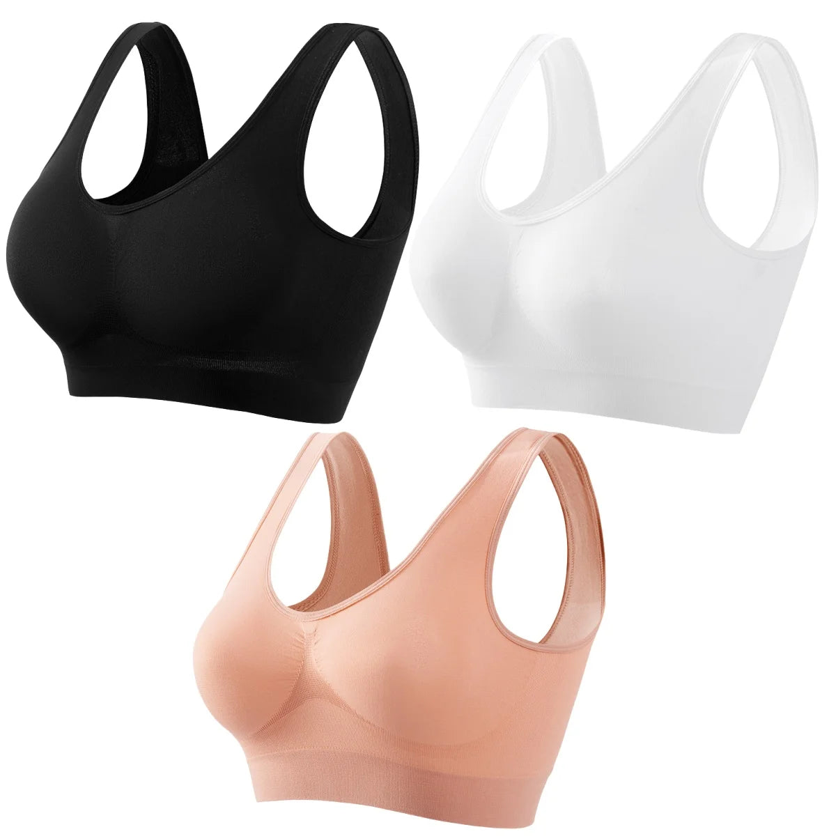 3Pcs/Set Women Seamless Knit Tank Sports Bra Solid Color Bralette Top Wide Strap Integrated Lining Without Pads Lingerie S-5XL