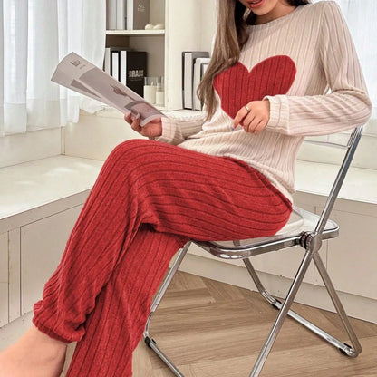 Autumn and Winter Warm Pajama Set for Women Casual and Comfortable Heart Shaped Printed Cute Set Home Clothes New Style Hot