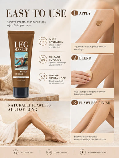 Waterproof Body Makeup for Legs, Full Coverage Leg Concealer Cream, Covers Veins Spots Bruises, Sweat-Resistant Natural Glow