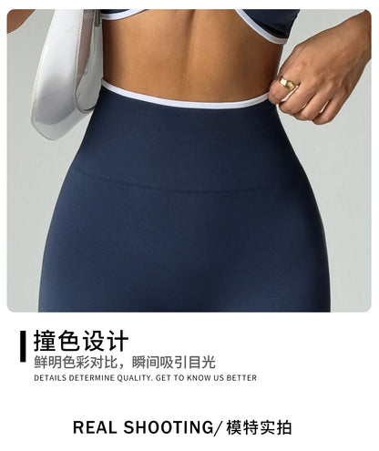 ZHEJIN 2 Piece Yoga Set Women Contrast Trim Halter Sports Bra High Waist Seamless Leggings Gym Workout Set Fitness Activewear Su