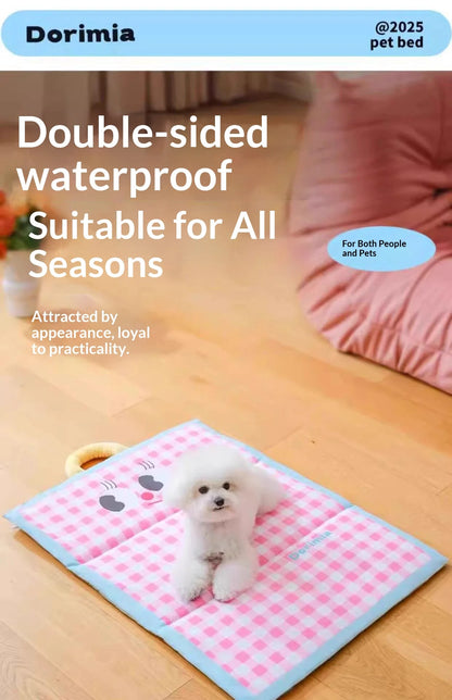 Portable Foldable Cute Plaid Pet Summer Cooling Pad Waterproof Machine Washable Four Season Sleeping Mat For Small Medium Dogs