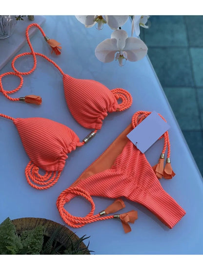 Multicolor Backless Triangle Bikini - Womens Swimsuit - ZOOMNSTORE