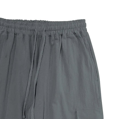 Men's Casual Cargo Pants - Cotton Linen Multi-Pocket Ankle-Length Trousers