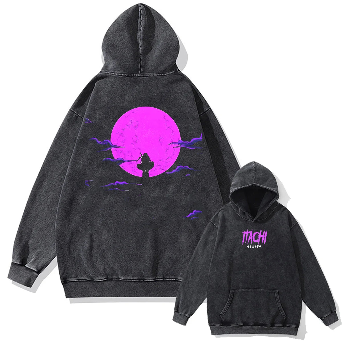 Men Washed Hoodie Sweatshirt Japanese Anime Naruto Print Hooded Pullover Hip Hop Harajuku Streetwear Cotton Vintage Hoodie