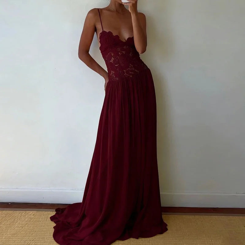 Spring Summer Holiday Chic Hollow Out Dress, Women Casual Lace Patchwork Sleeveless Party Dress, Elegant V Neck Ladies Dresses
