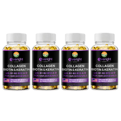 Biotin Hyaluronic Acid, Collagen Keratin –Hair Growth Vitamin – Nails & Skin,  B1, B2, B6, B12 Complex Supplement for Men &Women