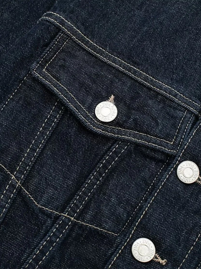 Women Denim Jacket – Single Breasted Blue Vintage Lapel Jacket With Pockets