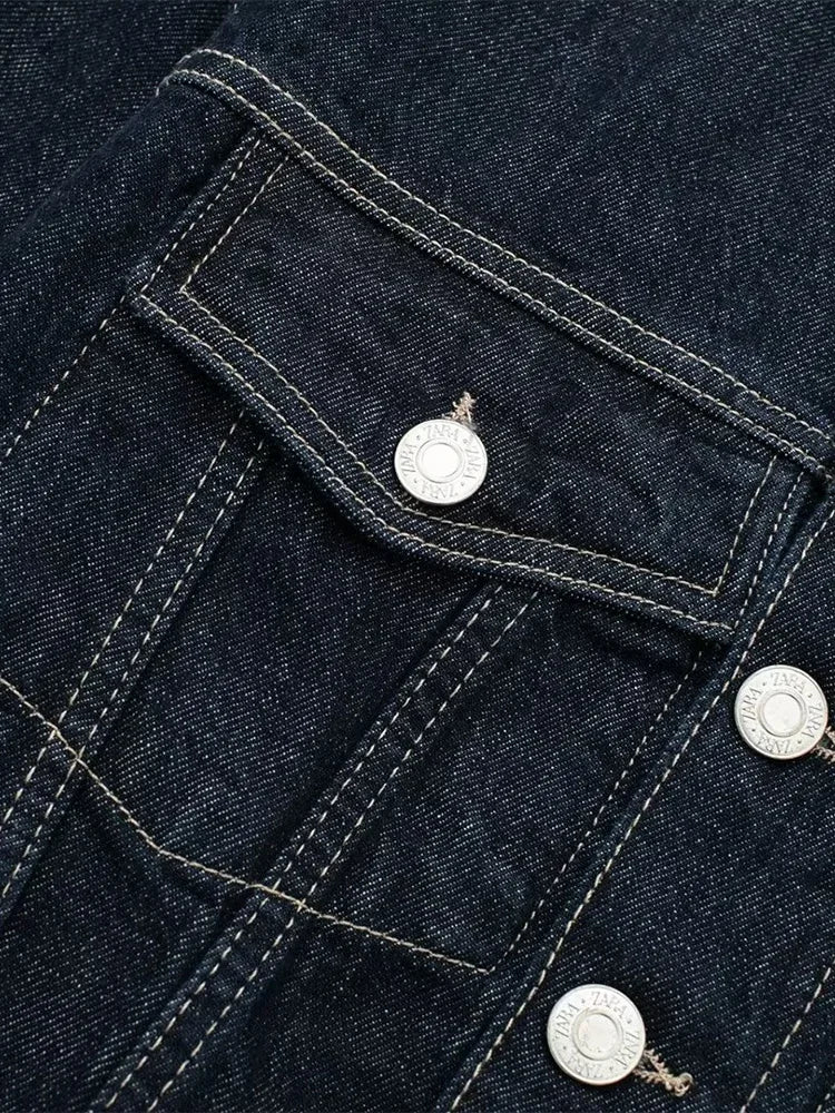 Women Denim Jacket – Single Breasted Blue Vintage Lapel Jacket With Pockets