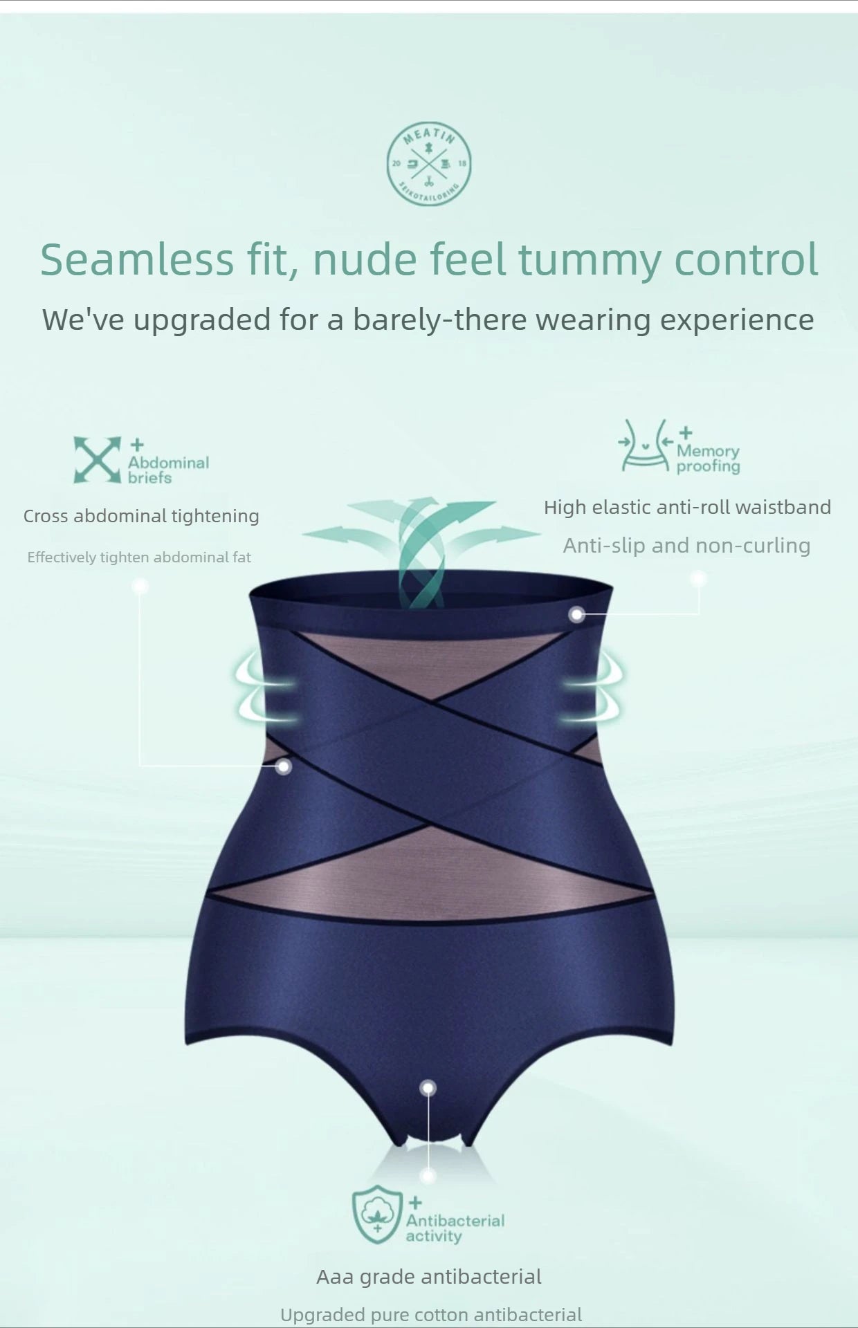 Women Ice Silk High Waist Shapewear Panties Cross Bandage Tummy Control Underwear