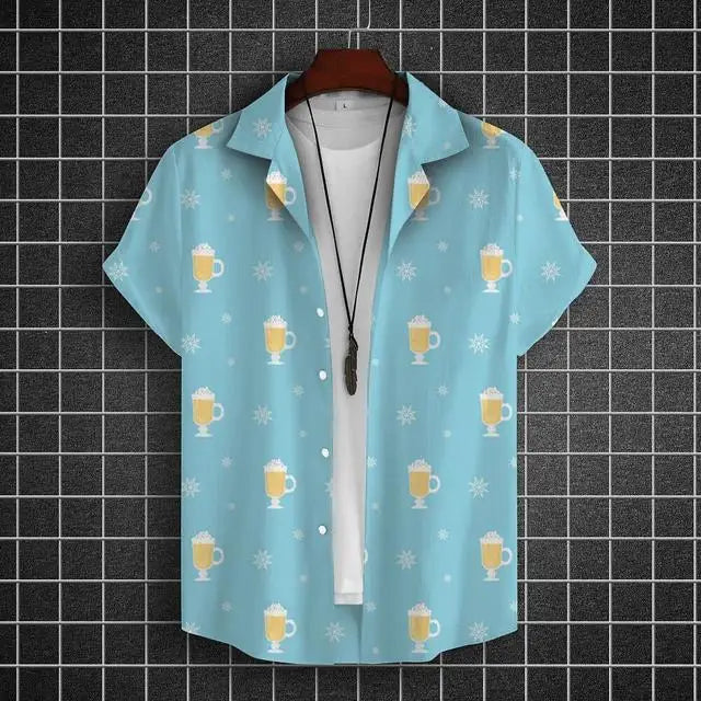 Hawaiian Shirt For Men 3d Beer Printed Short Sleeve Shirts Party Tees Summer Casual Tops Loose Oversized Clothing